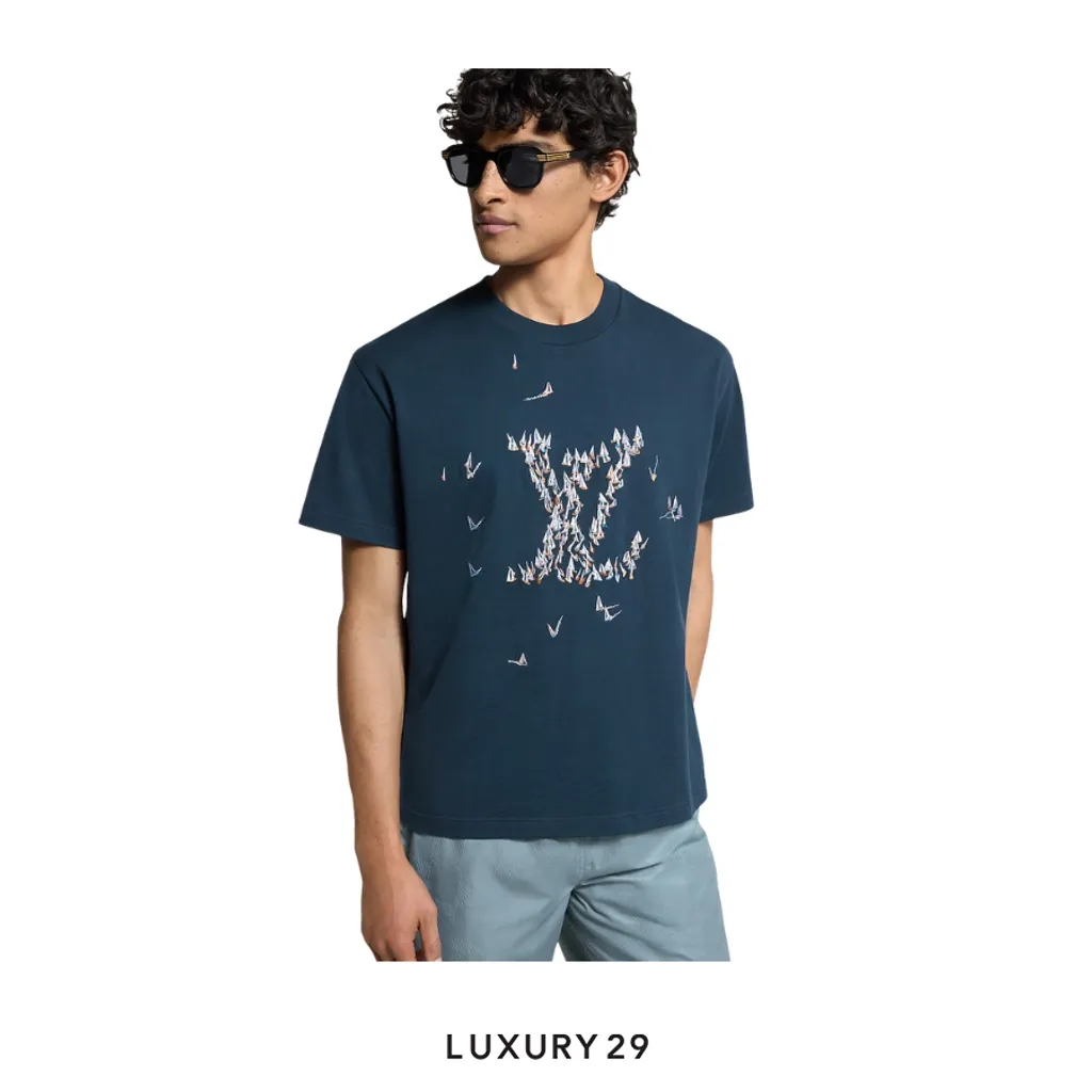 Louis Vuitton LV Embroidered Cotton T-Shirt Navy(S, Blue)
