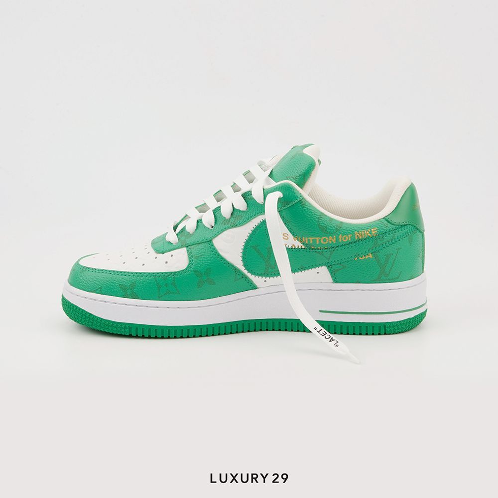 Louis Vuitton LV Nike Air Force 1 Low By Virgil Abloh White Green Royal(M)(40, Green)