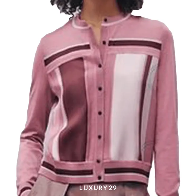 Hermes "Ex-Libris" long-sleeve twillaine cardigan Rose Aphrodite
