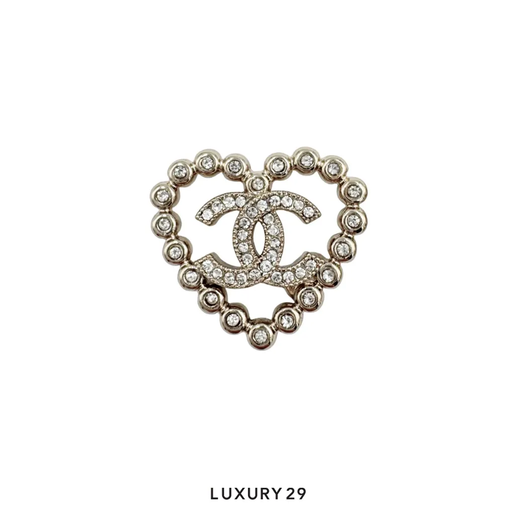 Chanel Crystal and Gold Metal CC Heart Earrings 25P(Free Size, Gold)