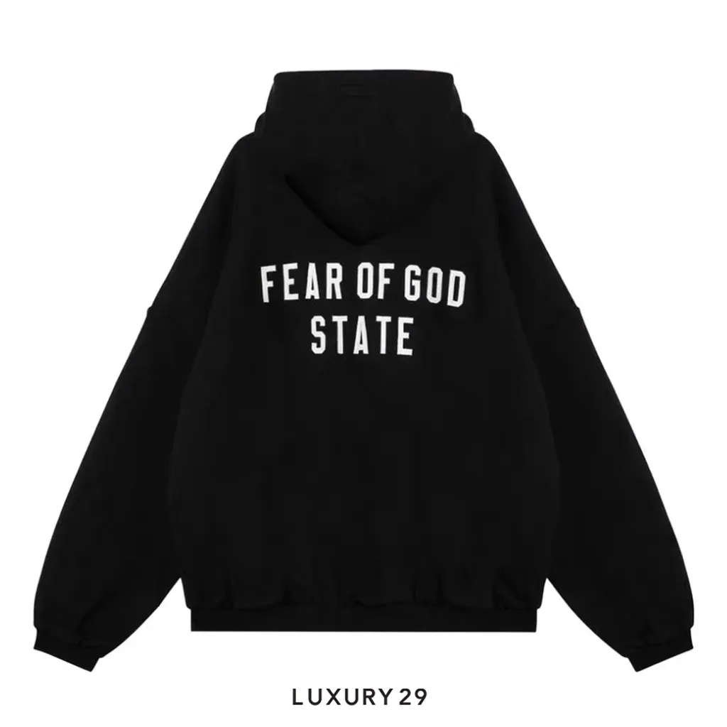 Essentials Fear Of God Heavy Fleece zip Hoodie Black (FW24)(XS, Black)