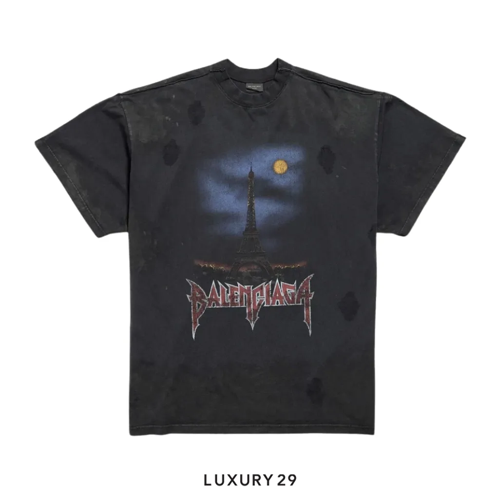 Balenciaga-Paris Moon Double Front T-shirt Oversized Black(One Size, Black)