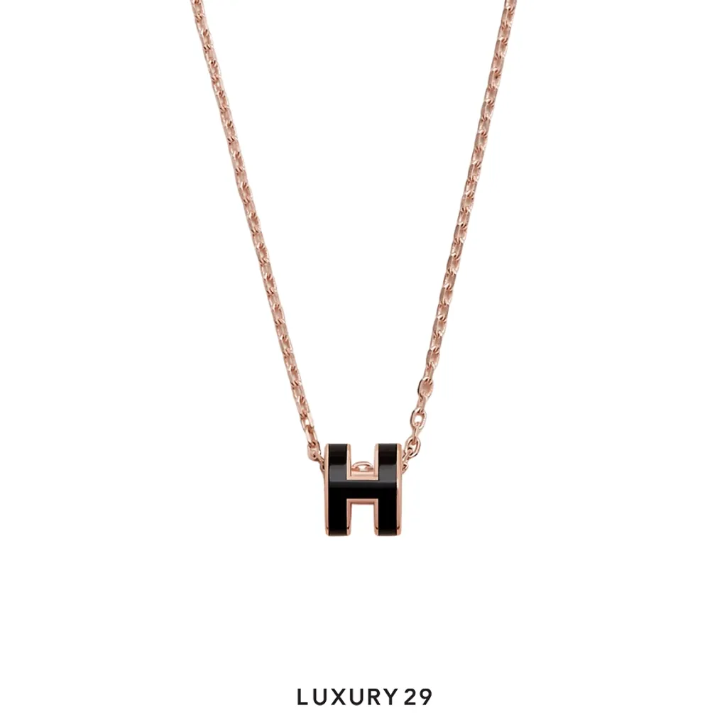 Hermes Mini Pop H Pendant Rose Gold Plated Noir(Free Size, Black)
