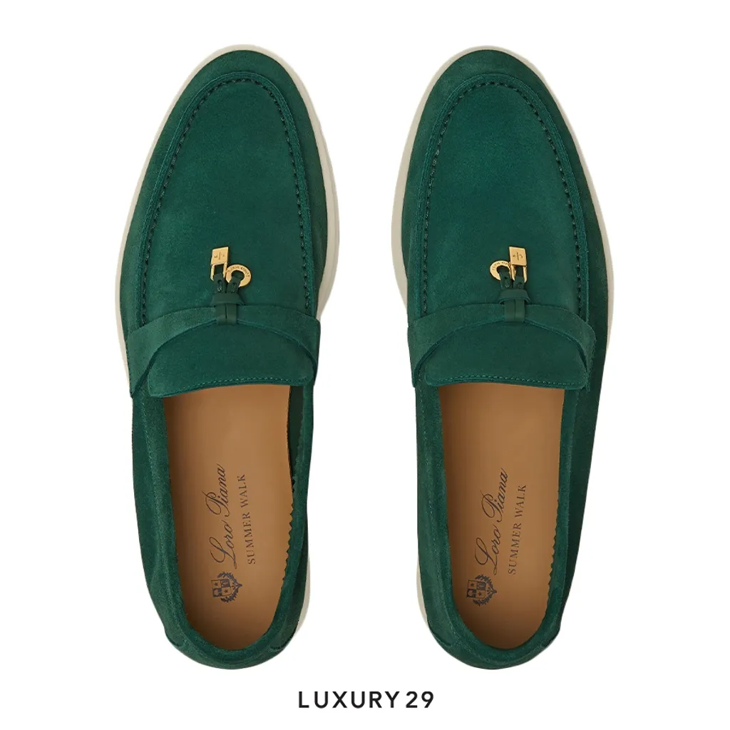 Loro Piana Summer Charms Walk Loafer Suede Goatskin Jazz Club(36, Green)