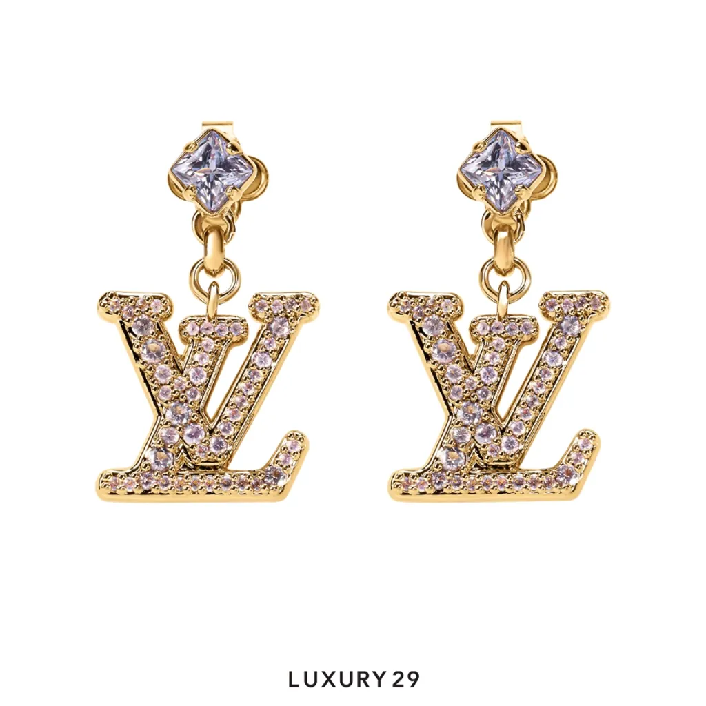 Louis Vuitton LV Lady LV Earrings  pink and purple rhinestones Gold metal(Free Size, Gold)