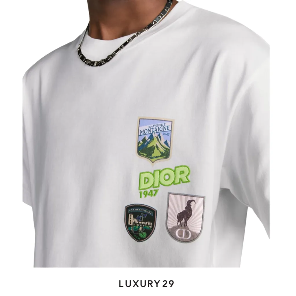 Dior Mountain T-Shirt Relaxed Fit White Cotton Jersey(S, White)