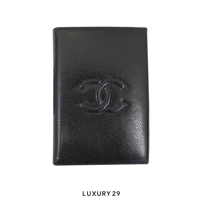 Chanel Grained Calfskin CC Passport Holder Wallet Black