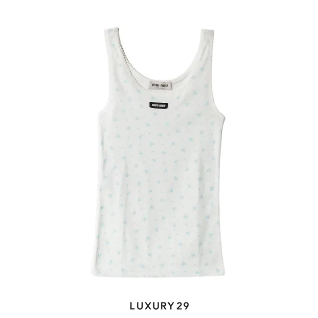 MIU MIU Ribbed jersey tank top White/light blue