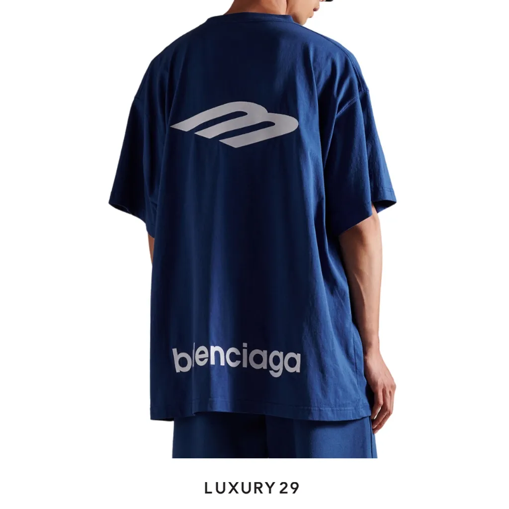 Balenciaga 3b Sports Icon Oversized T-shirt in Light Marine Blue/white(M, Blue)