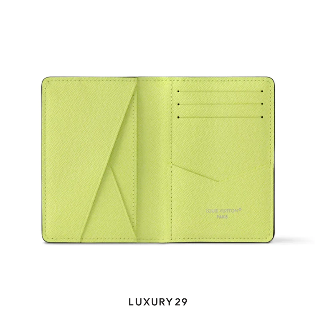 Louis Vuitton LV Pocket Organizer Monogram coated canvas and Taiga cowhide leather Lemon Yellow(Small, Yellow)