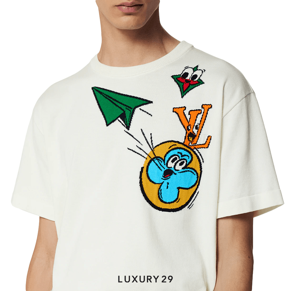 LV Monogram Comics Intarsia Short-Sleeved Crewneck(3XL, White)