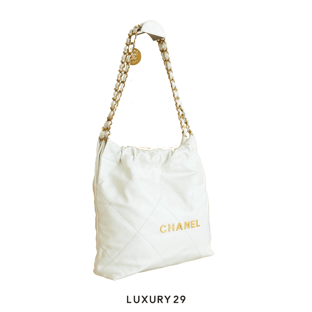 Chanel 22 Mini Handbag Shiny Calfskin & Gold-Tone Light Blue(Small, Blue)