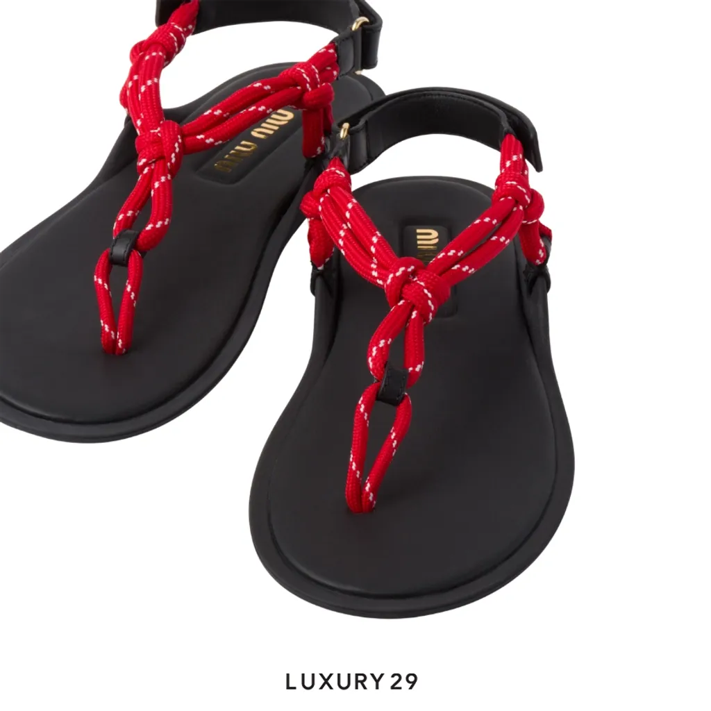 Miu Miu Riviere cord and leather sandals Red(39, Red)