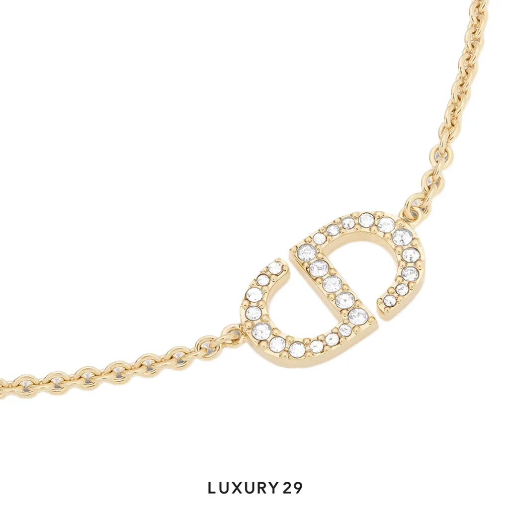 Dior Petit CD Necklace Gold-plated metal and silver-tone crystals(Free Size, Gold)