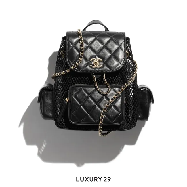 Chanel Backpack Mesh Shiny Lambskin & Gold-Tone Metal Black