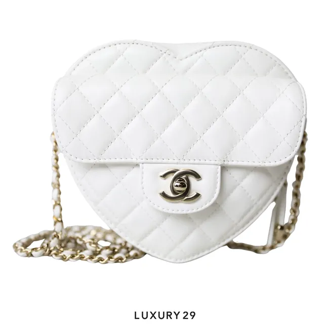 Chanel Heart Bag Lambskin White Gold Hardware