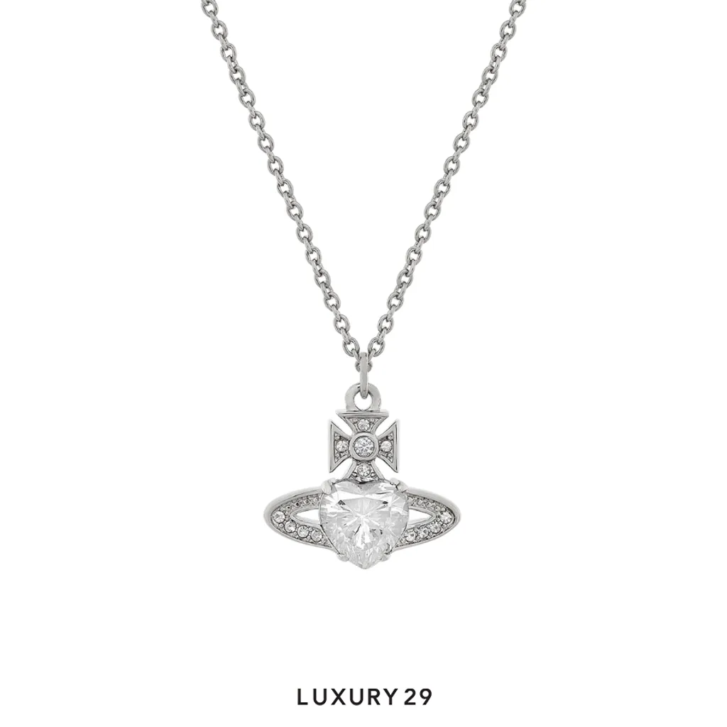 Vivienne westwood Ariella Pendant Necklace Platinum sapphire platinum white cz crystal(Free Size, Silver)