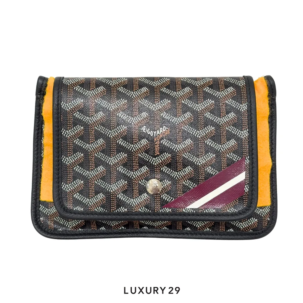 Goyard Plumet Pocket Wallet Black Hand-Painted Stripes 3 Burgundy White Burgundy(Small, Black)