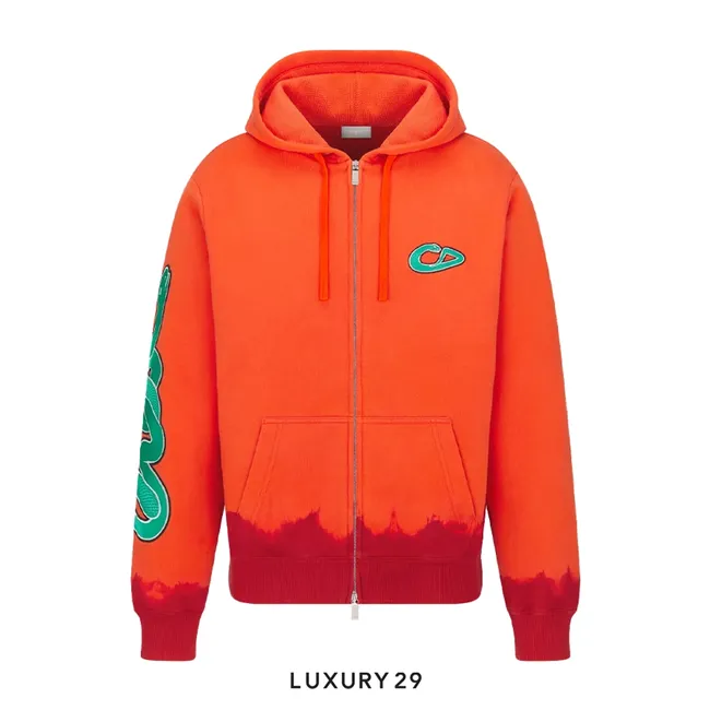 Dior x Kaws Cotton Fleece Hooded Sweatshirt Orange Red