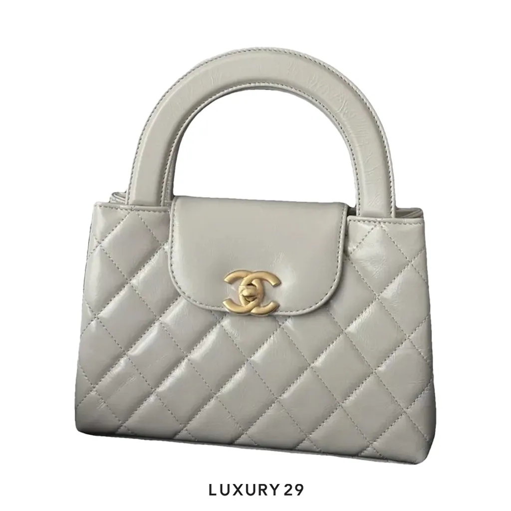 Chanel Mini Shopping Bag In Shiny Aged Calfskin With Gold-Tone Grey(Mini, Grey)
