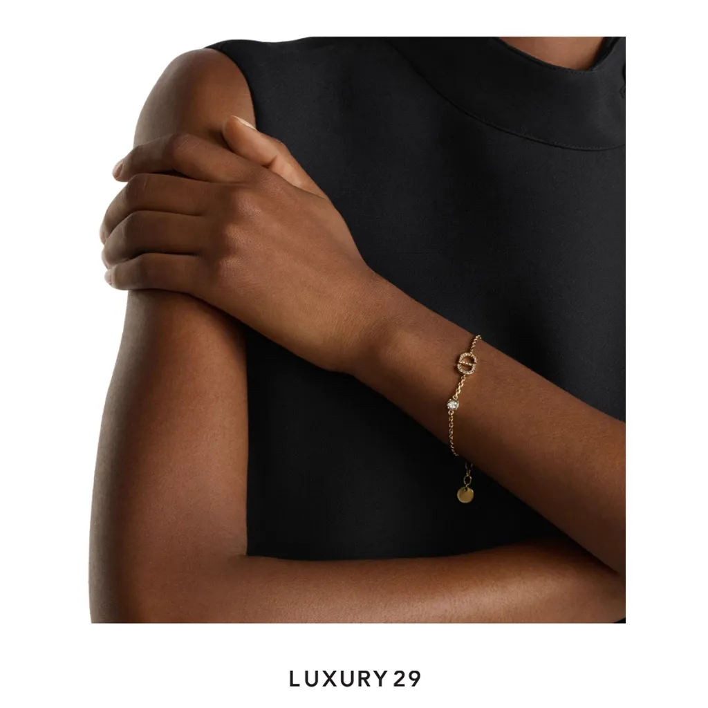 Dior Petit CD Bracelet Gold-Finish Metal and White Crystals(Free Size, Gold)