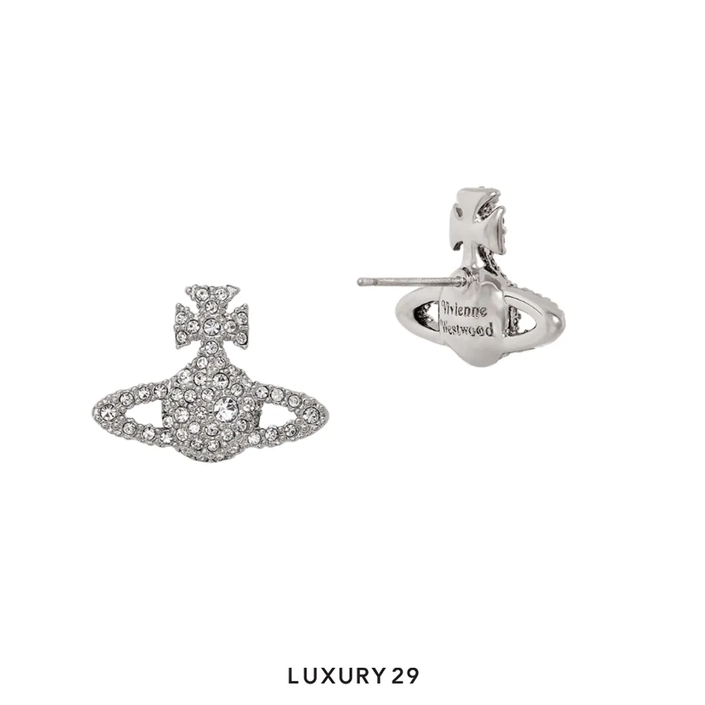 Vivienne Westwood Grace Bas Relief Stud Earrings Platinum/Crystal(Free Size, Silver)