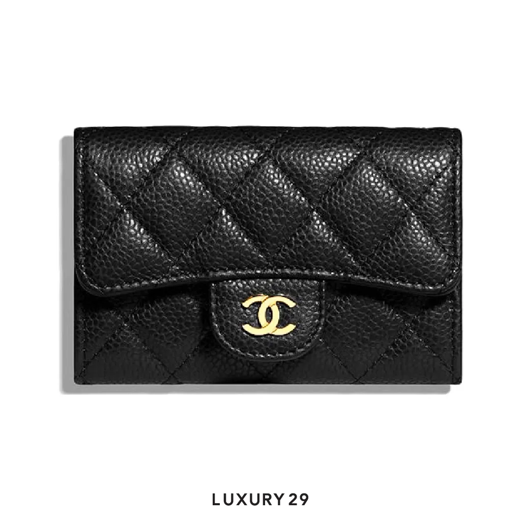 【人気/関税/送料込み】 Chanel Classic Card Holder Lambskin & Classic card holder - Grained calfskin & gold-tone metal