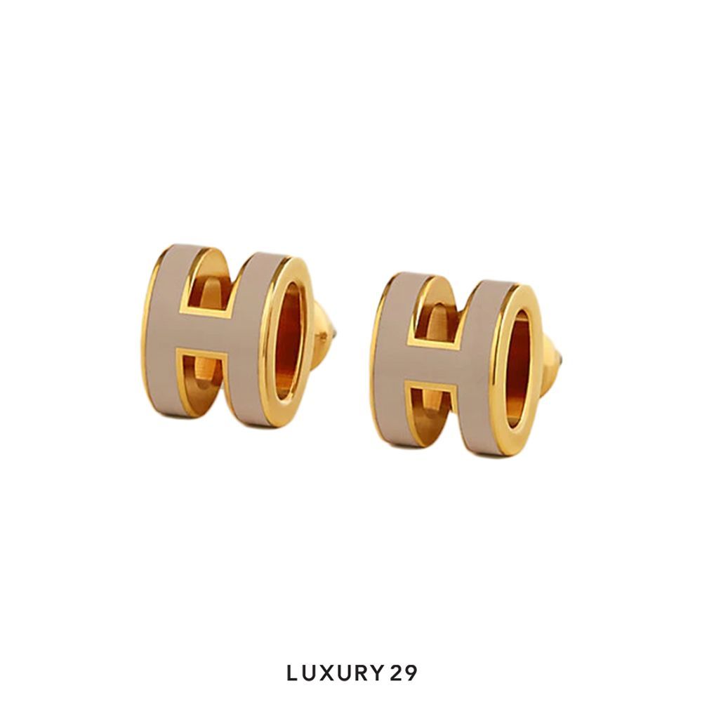 Hermes Mini Pop H earrings Gold Plated Marron Glace(Free Size, Neutrals)
