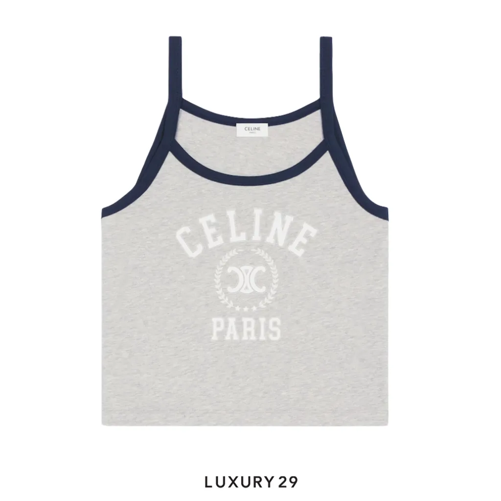Celine Paris Tank Top In Cotton Jersey VINTAGE GREY MELANGE NAVY(S, Grey)