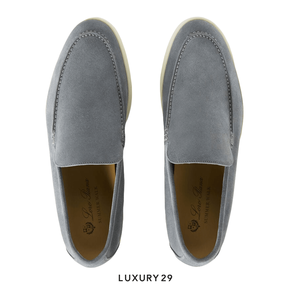 Loro Piana Summer Walk Loafers Suede Frozen Blue(45, Grey)