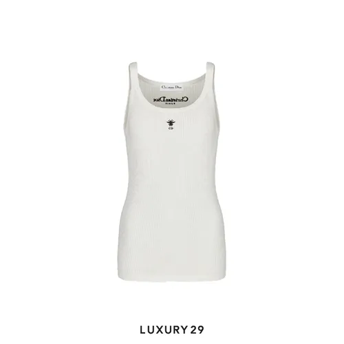 Dior Tank Top White Ribbed Cotton Jersey