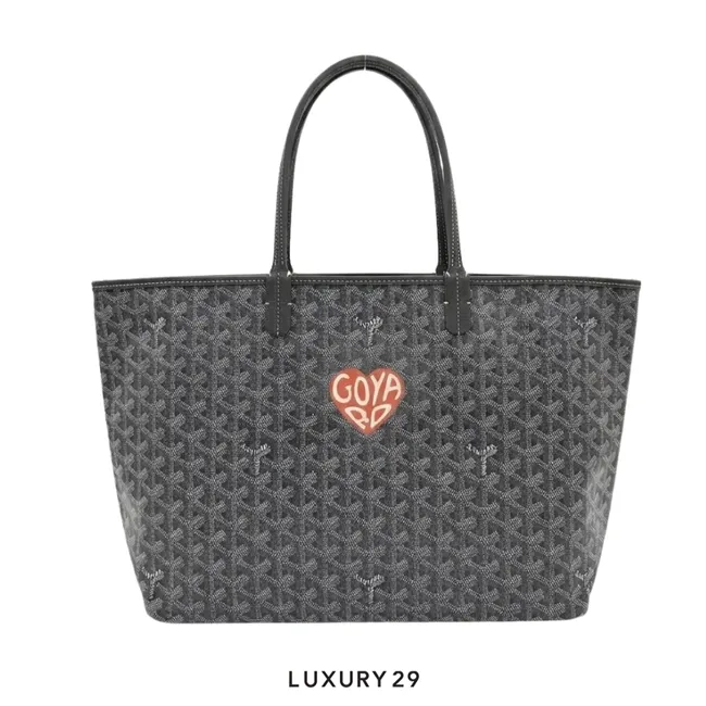 Goyard Saint Louis PM Bag Grey Hand-Painted Heart Orange