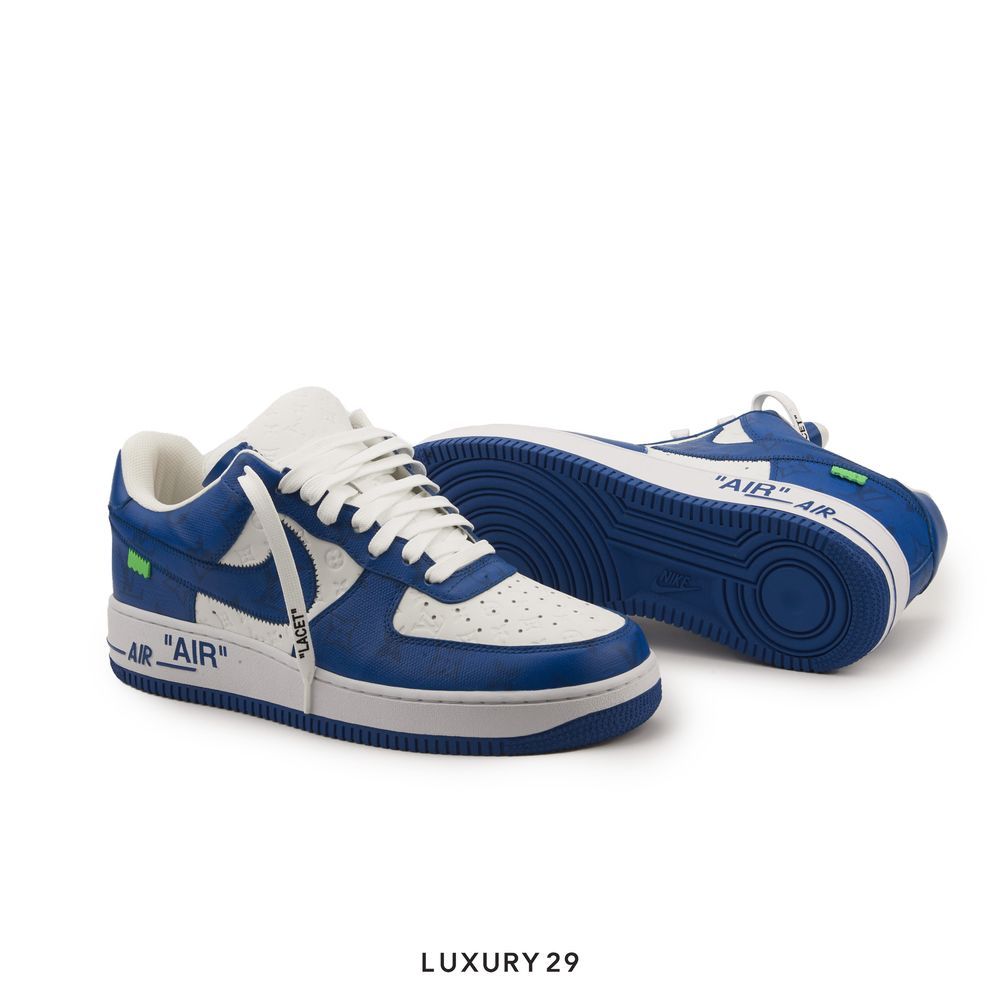 Louis Vuitton LV Nike Air Force 1 Low By Virgil Abloh White Blue Royal(M)(43.5, Blue)