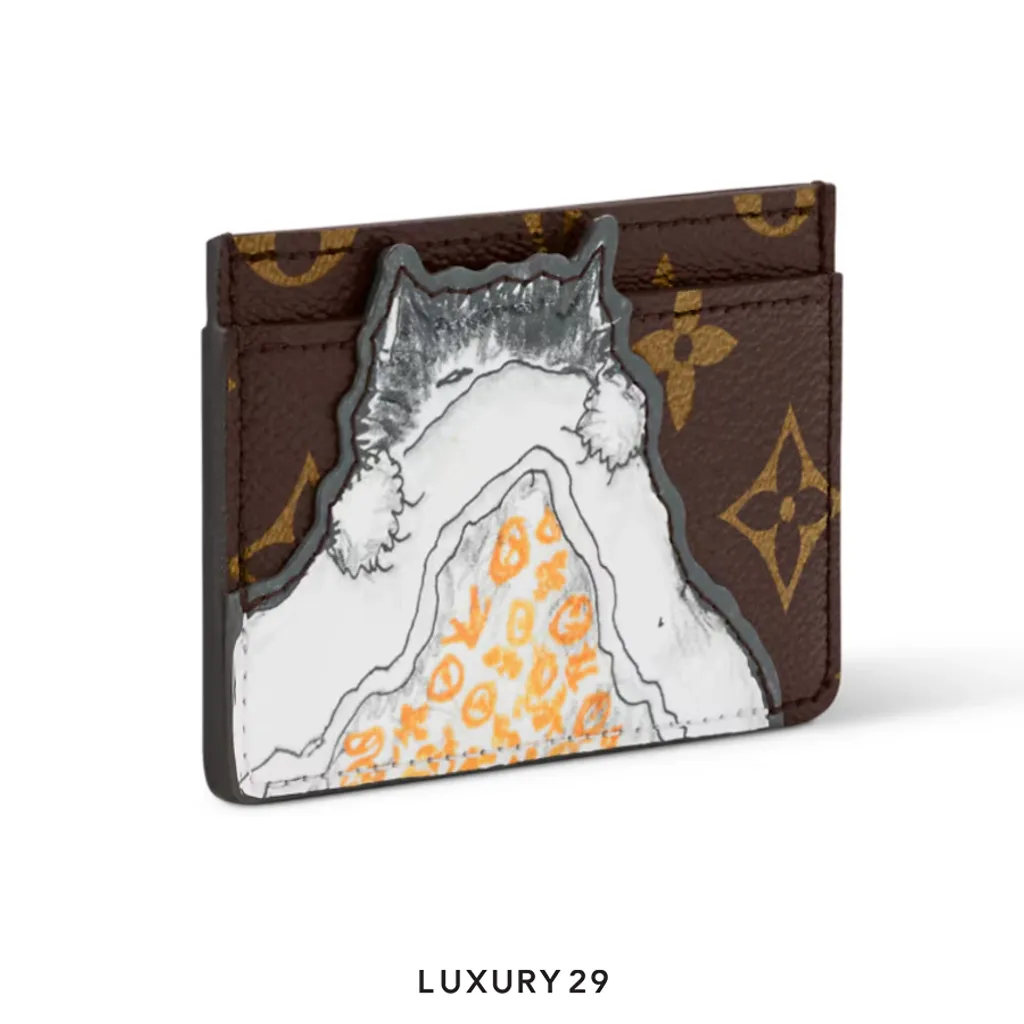 Louis Vuitton LV Cat Nap Card Holder Decorated with cowhide leather(Small, Brown)