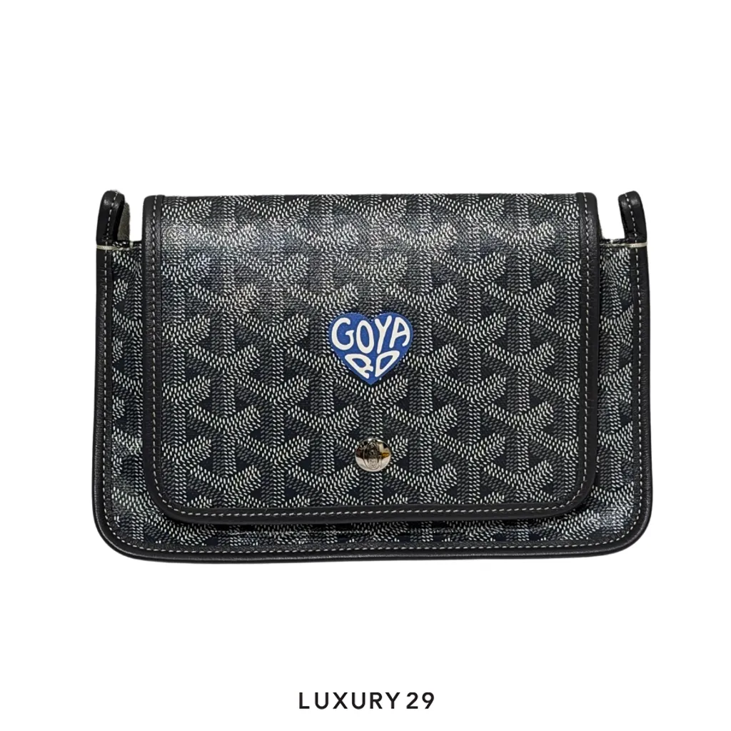 Goyard Plumet Pocket Wallet Grey Hand-Painted Heart Blue(Small, Grey)