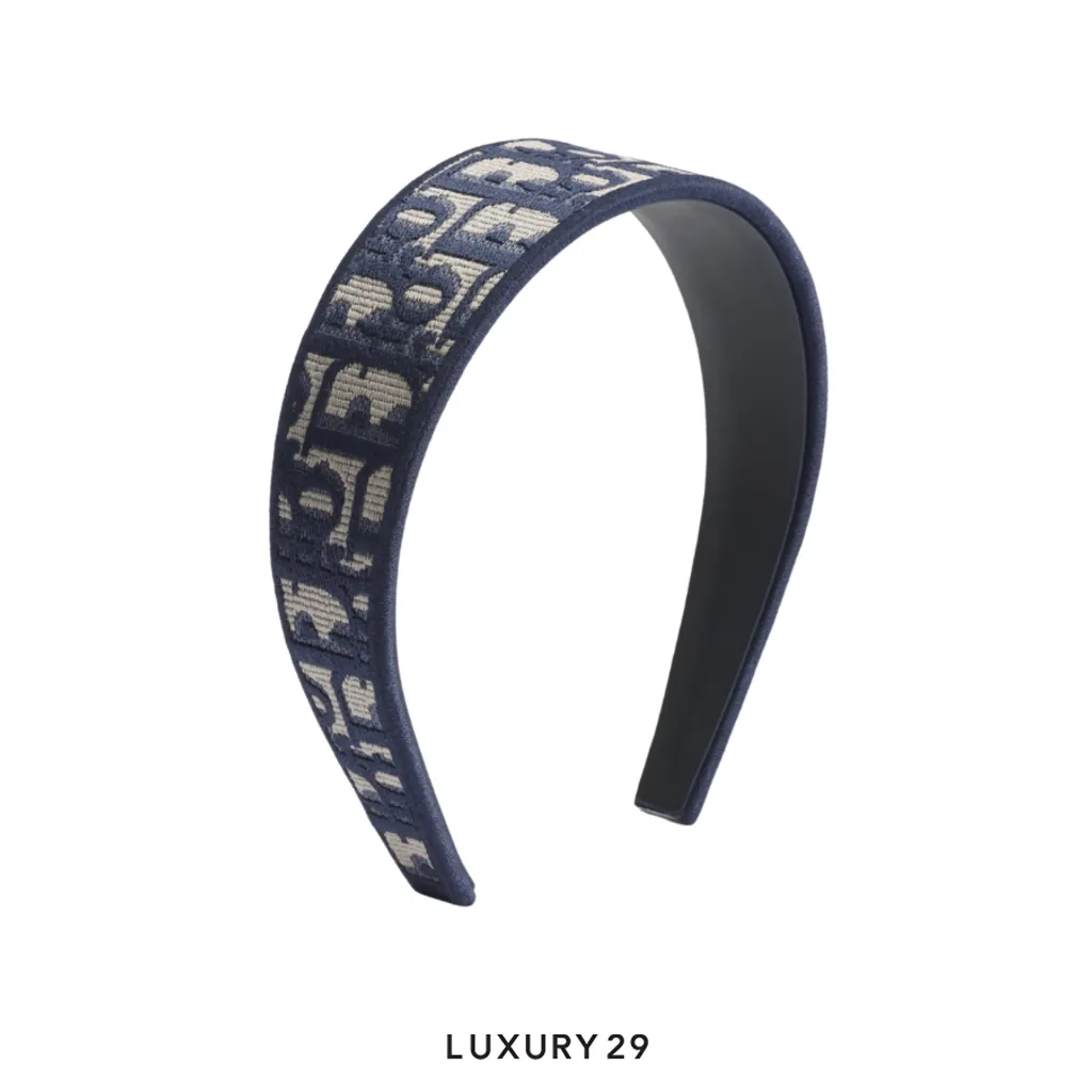 Dior Oblique Dior Band Headband Navy Blue Embroidery(Free Size, Blue)