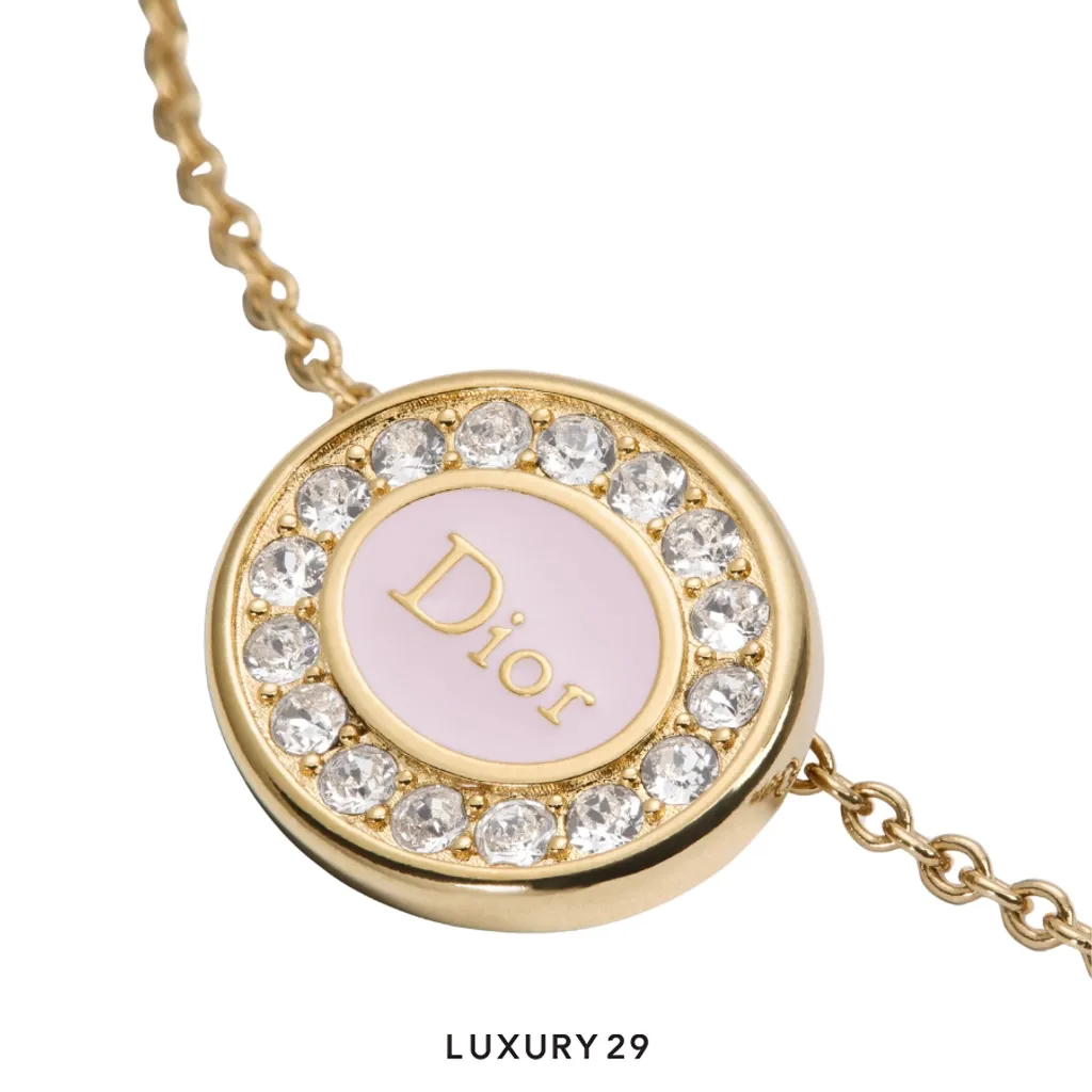 Dior Core Necklace Gold-Finish Metal, Crystals and Rose Tendre Lacque(Free Size, Pink)