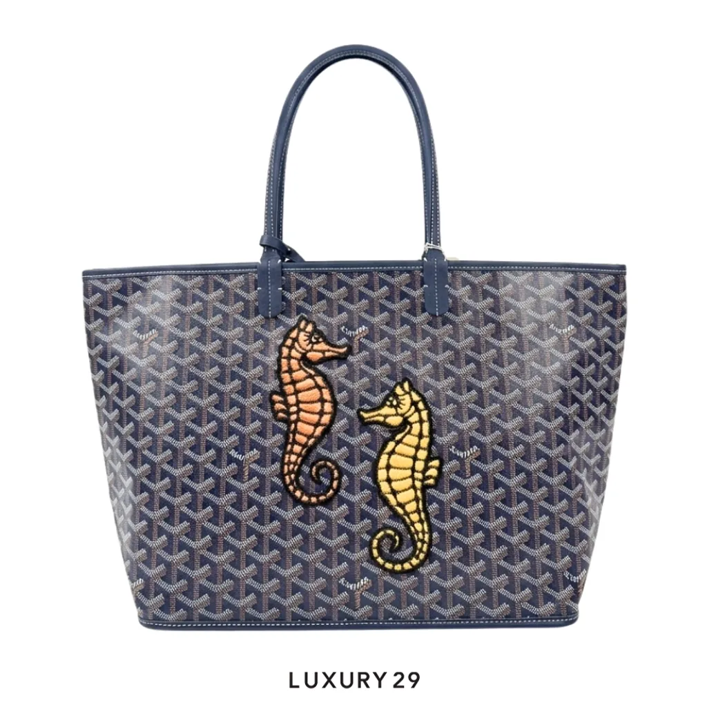 Goyard Anjou PM Seahorse Embroidery Navy Blue(Small, Blue)