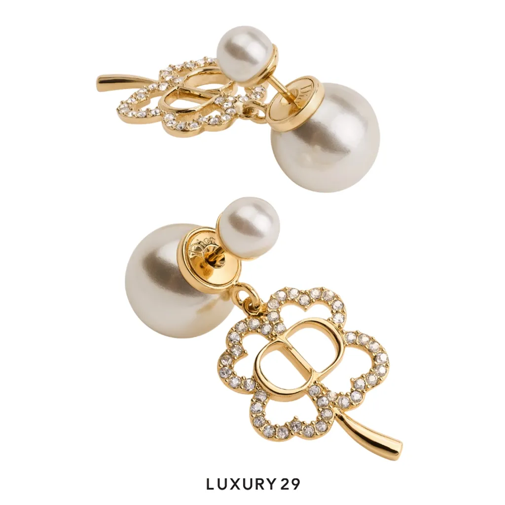 Dior Tribales Earrings Gold-Finish Metal, White Resin Pearls and Crystals(Free Size, Gold)