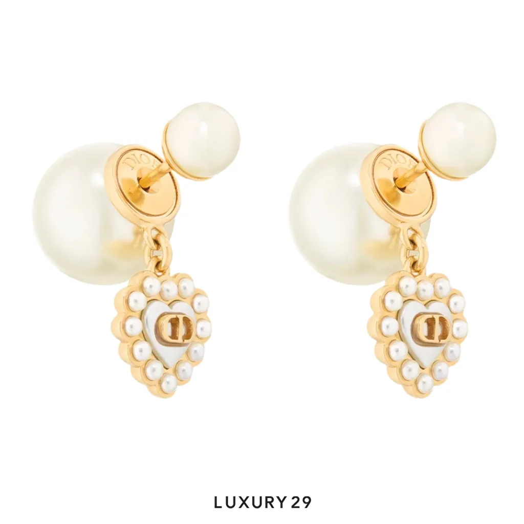 Dior Tribales Earrings Gold-Finish Metal with White Resin Pearls and White Mother-of-Pearl-Effect Glass(Free Size, White)