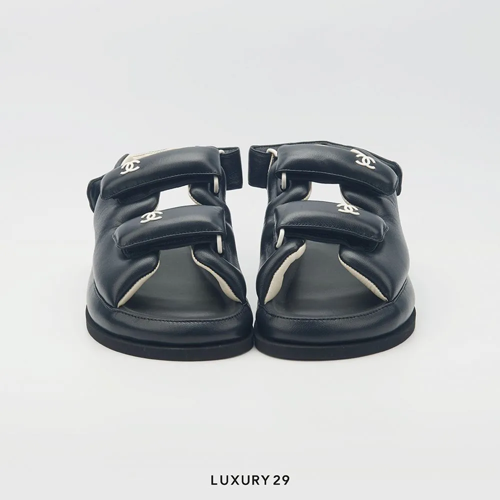 Chanel Lambskin Puffer Dad Sandals(39, Black)