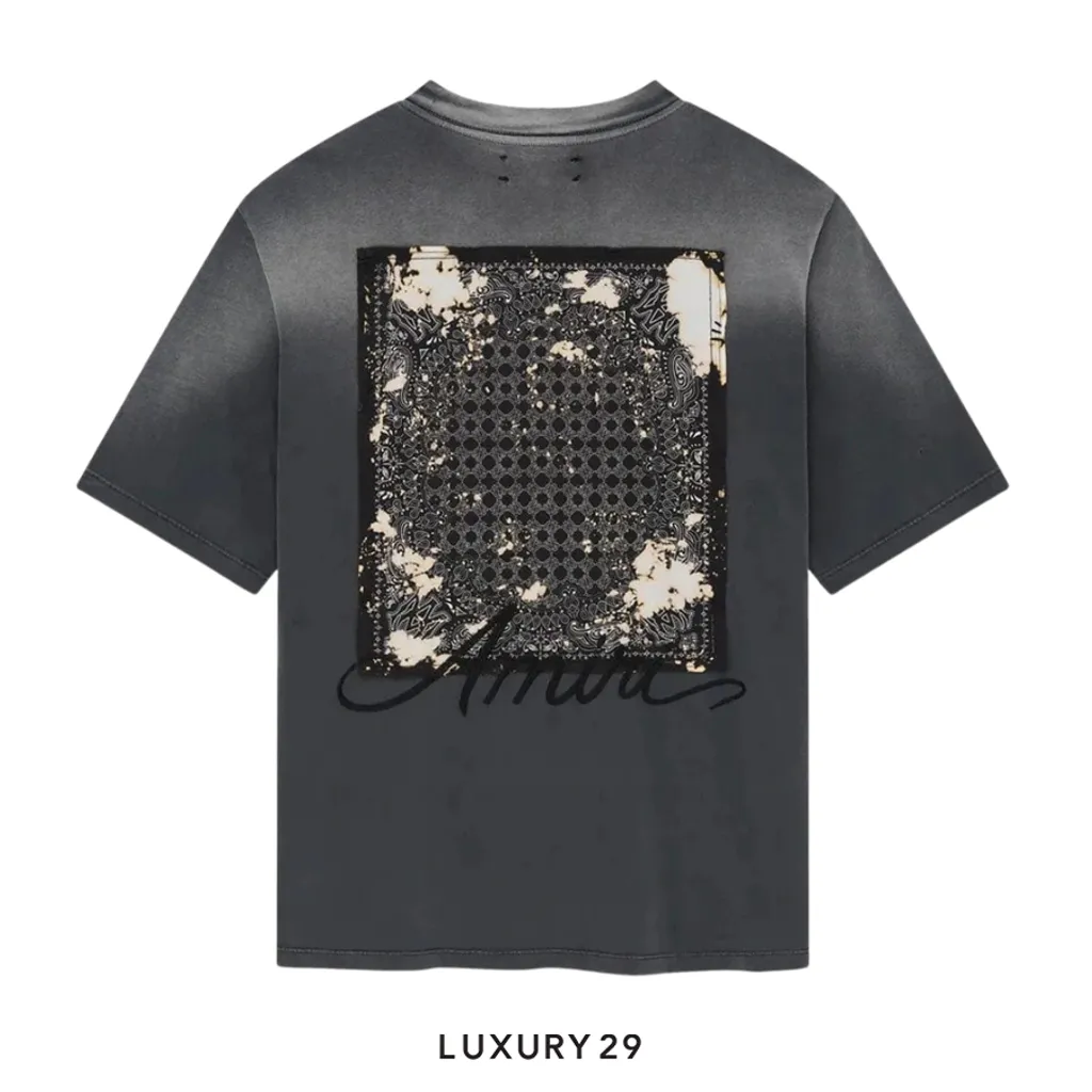 AMIRI Bleach Bandana Patch Tee Black(XS, Black)