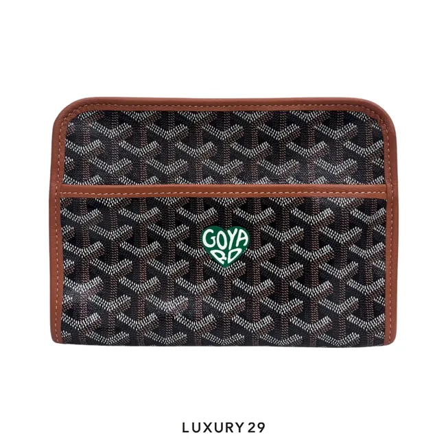 Goyard Jouvence PM Toiletry Bag Black Tan Hand-Painted Heart Green