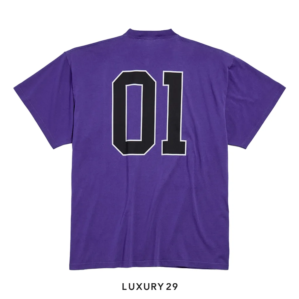 Balenciaga Men's Basketball Series - Oversized T-shirt in Deep Purple(M, Purple)