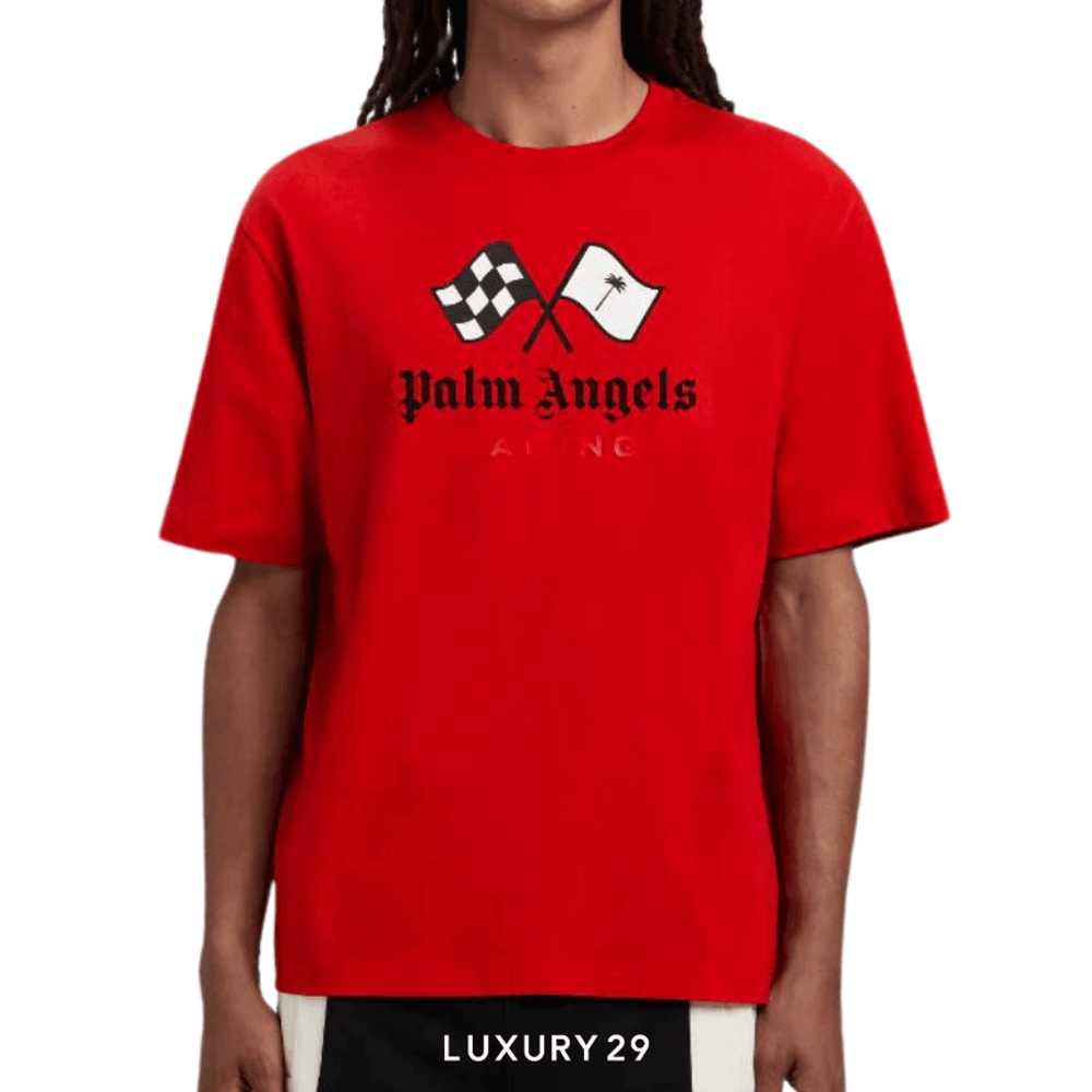 Palm Angels T-SHIRT RACING RED RED BLACK(M, Red)