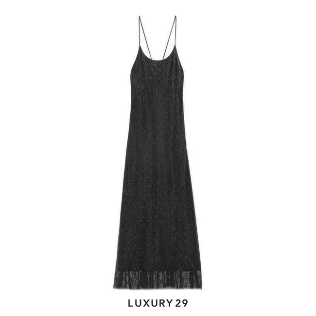 Gucci Crystal GG stretch nylon tulle dress in black