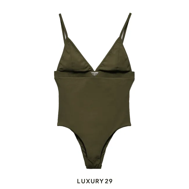 Prada Ribbed knit one-piece swimsuit Camouflage Green