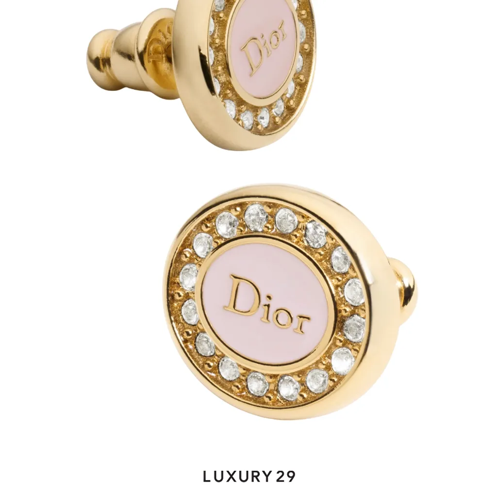 Dior Core Earrings Gold-Finish Metal, Rose Tendre Lacquer and Crystals(Free Size, Pink)