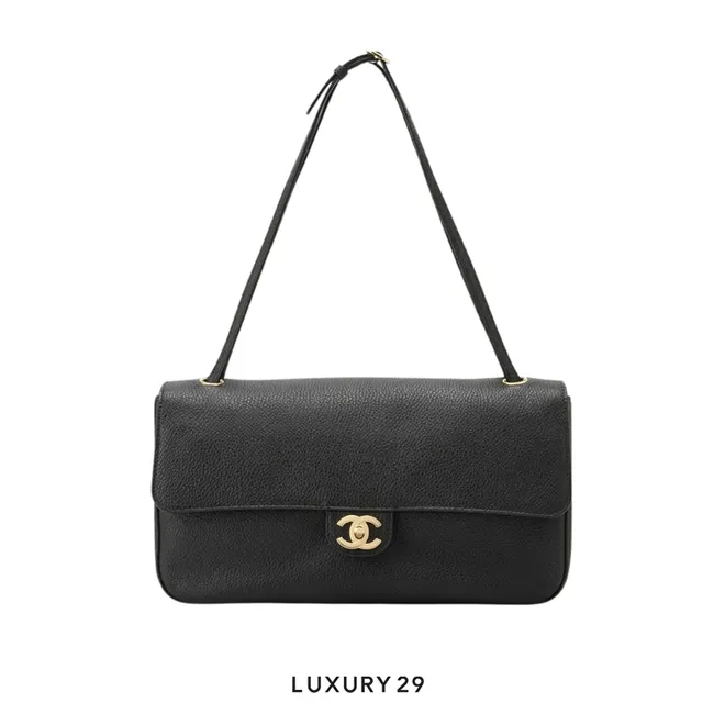 Chanel 26 Maxi Flap Bag Grained Calfskin & Gold-Tone Metal Black