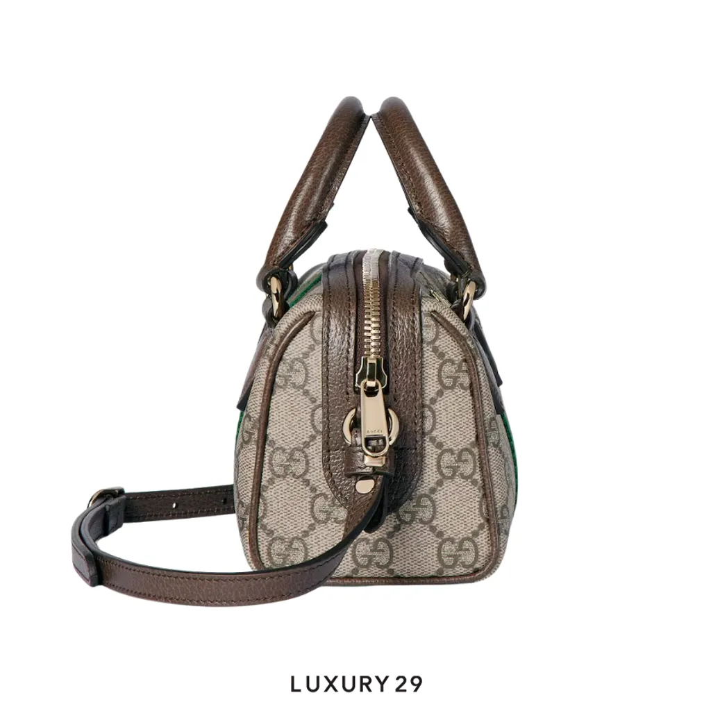 Gucci Ophidia mini boston bag Beige and dark brown GG Monogram coated fabric(Mini, Brown)